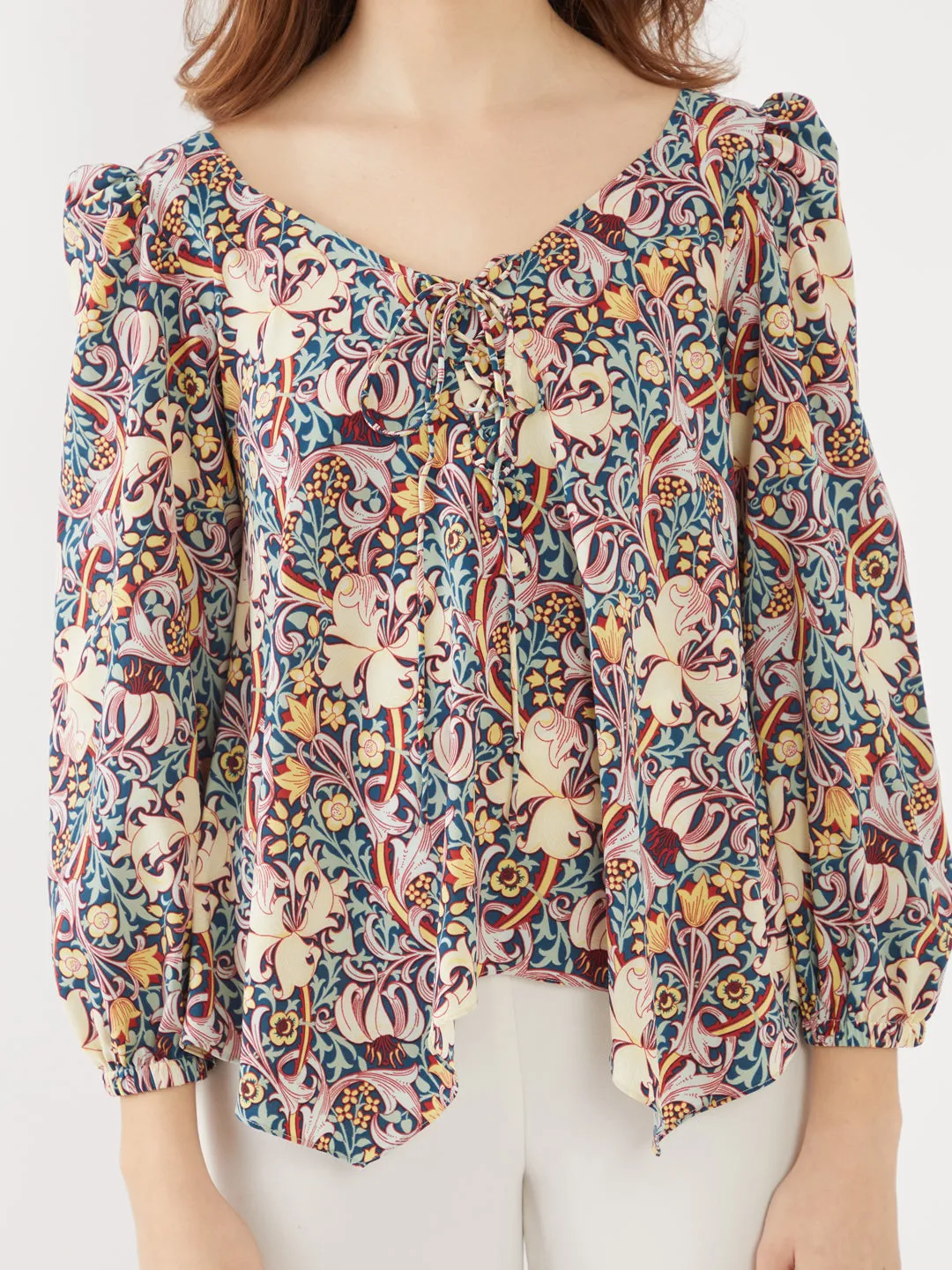 Blue Printed Puff Sleeve Top