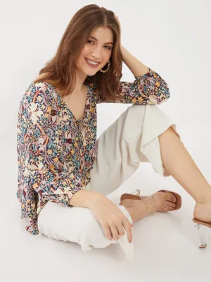 Blue Printed Puff Sleeve Top