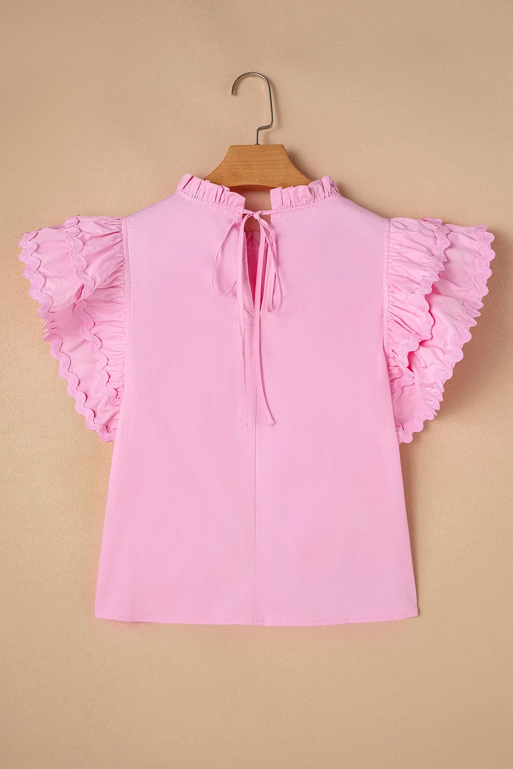 Bonbon Ricrac Ruffled Sleeve Frilled Collar Blouse Pink