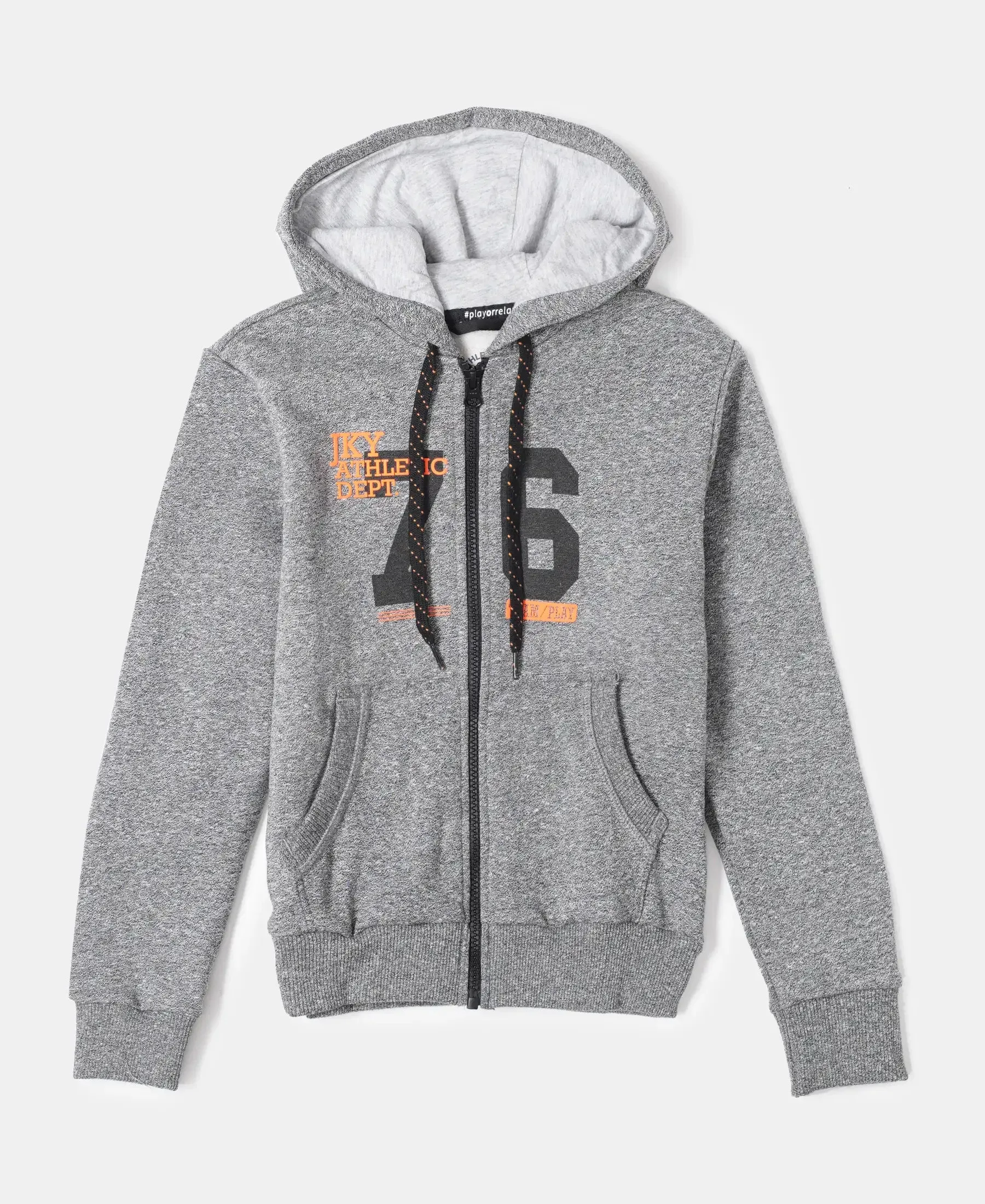 Boy's Super Combed Cotton Rich Fleece Fabric Graphic Printed Hoodie Jacket - Black Grindle