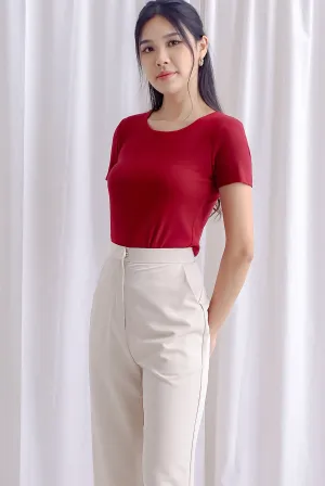 Branca Sleeved Ribbed Top In Wine Red