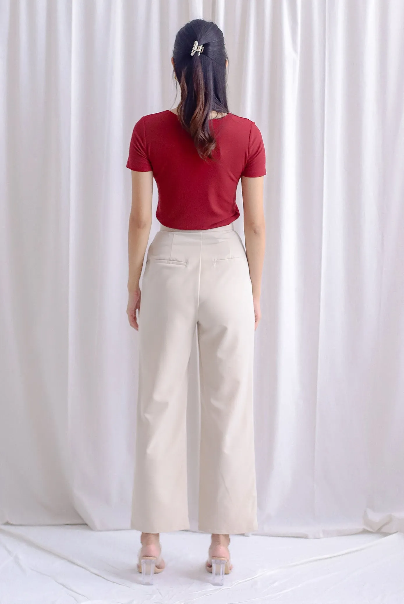 Branca Sleeved Ribbed Top In Wine Red
