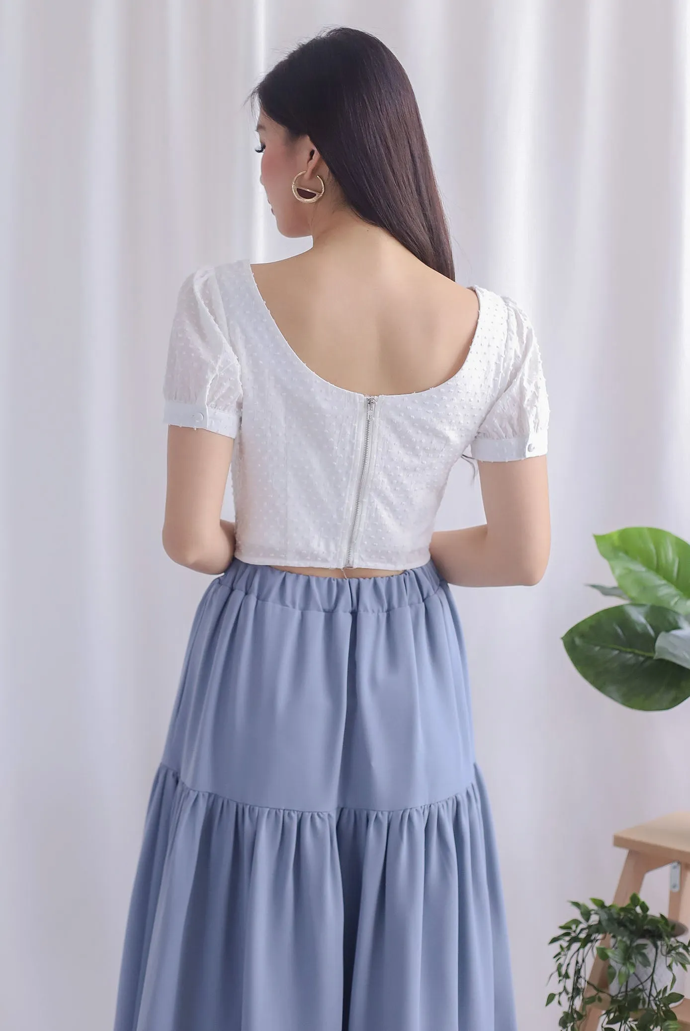 Britta Bustier Buttons Crop Top In White Swiss dot