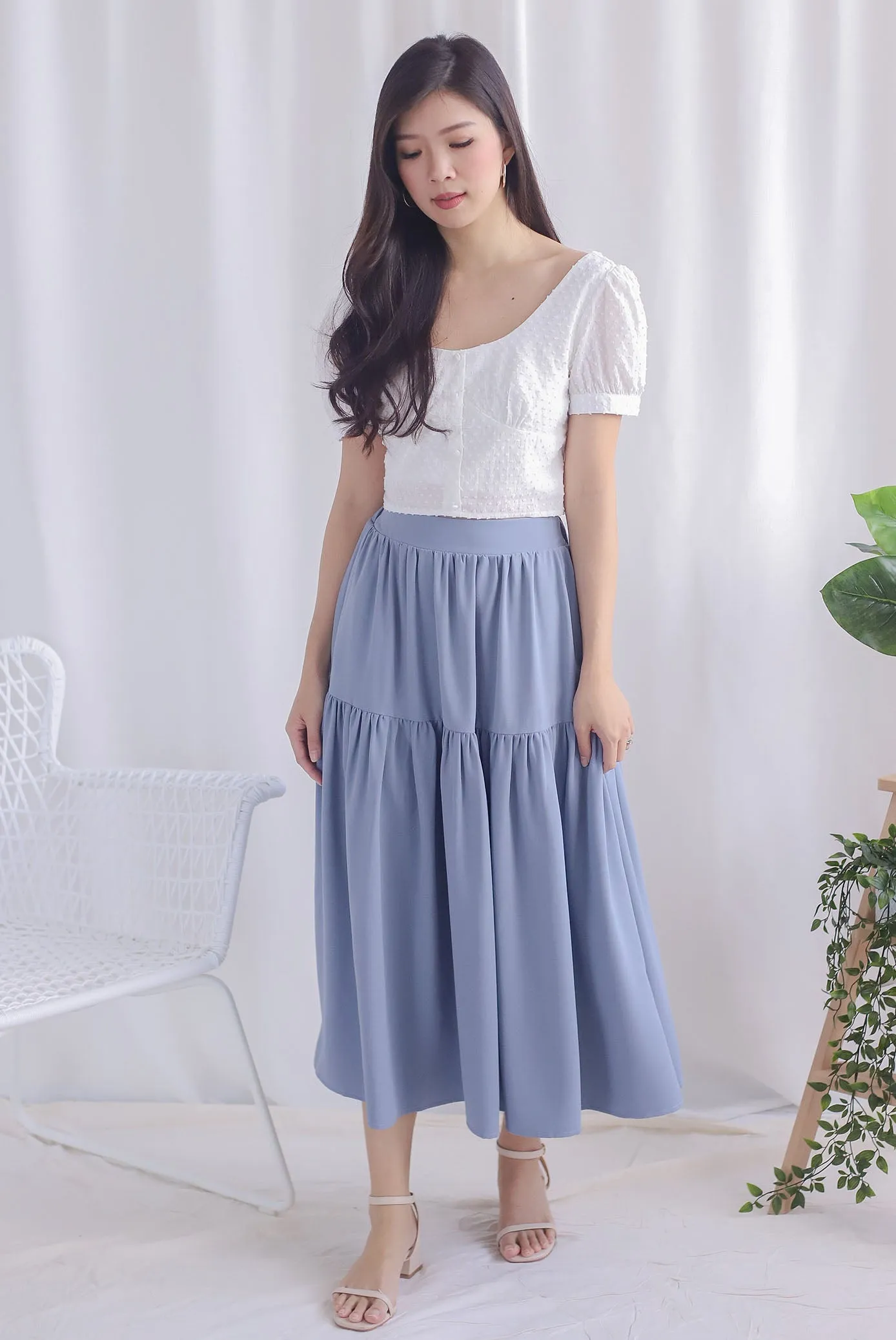 Britta Bustier Buttons Crop Top In White Swiss dot