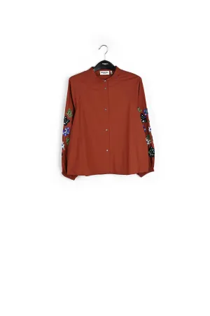 Burgundy sequin-embroidered shirt