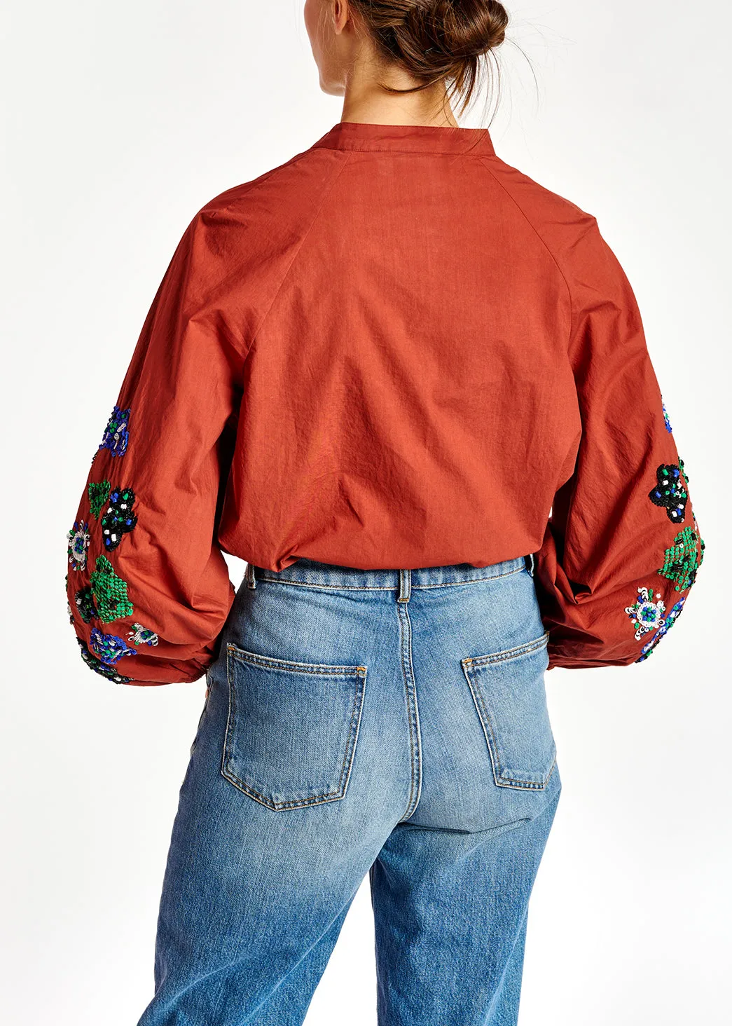 Burgundy sequin-embroidered shirt