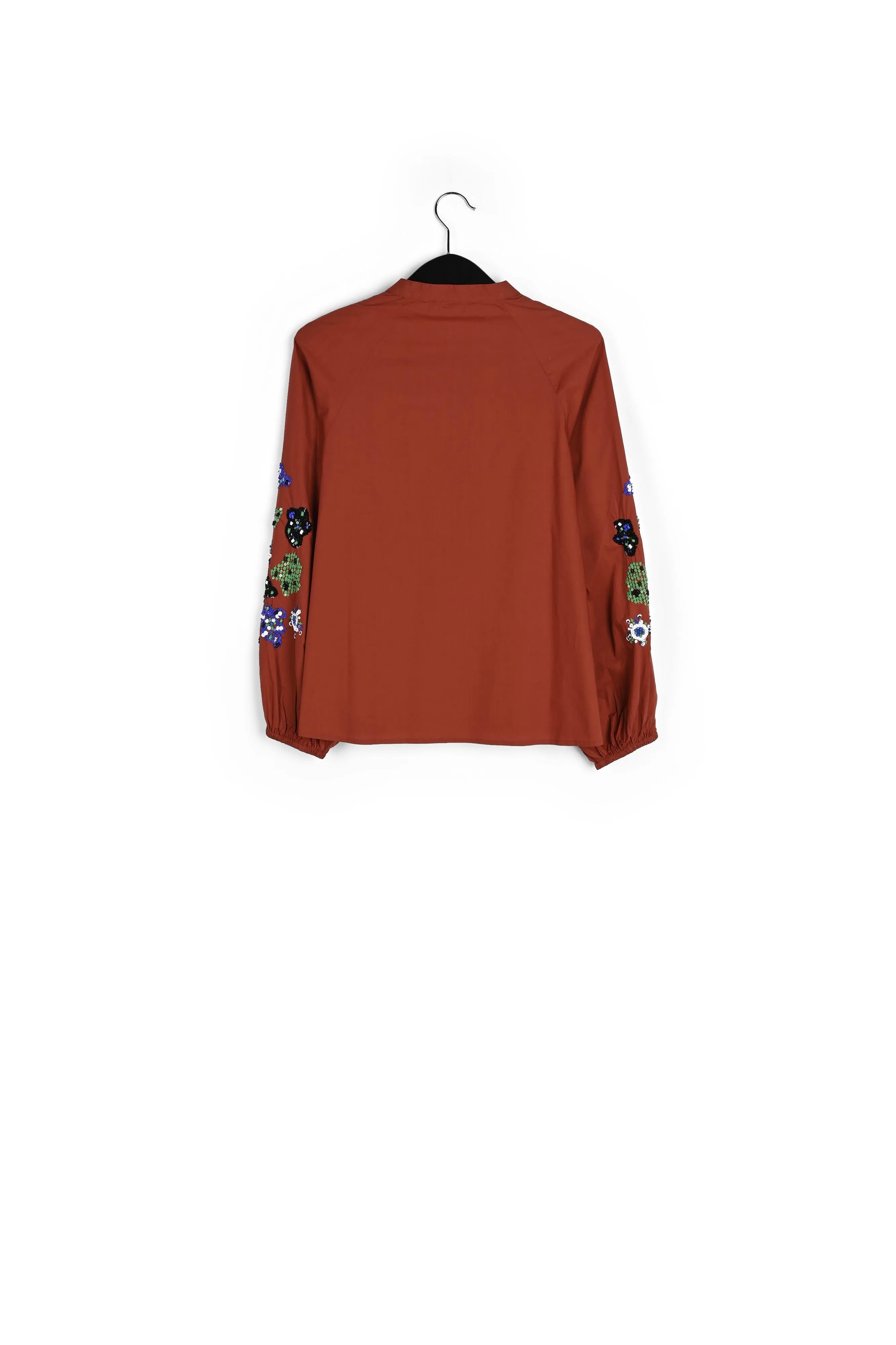 Burgundy sequin-embroidered shirt