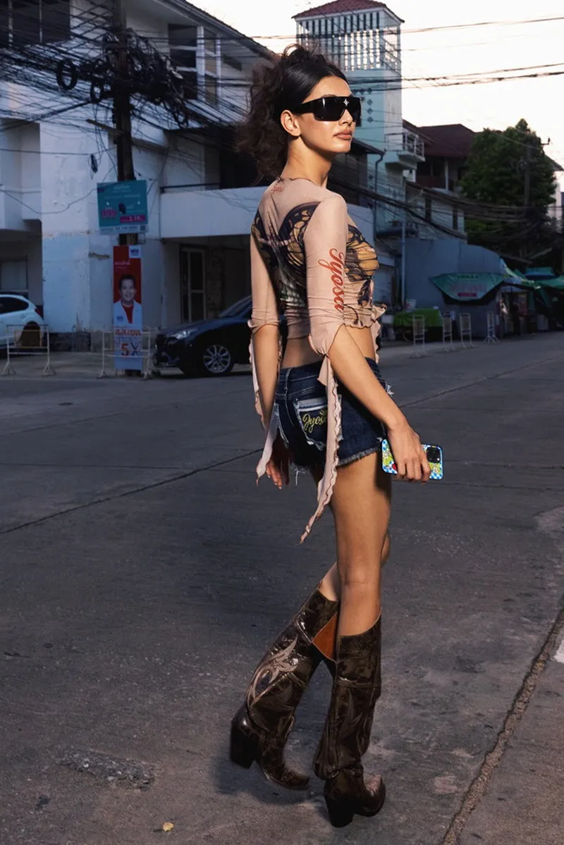 Butterfly Illusion Tie-Front Top