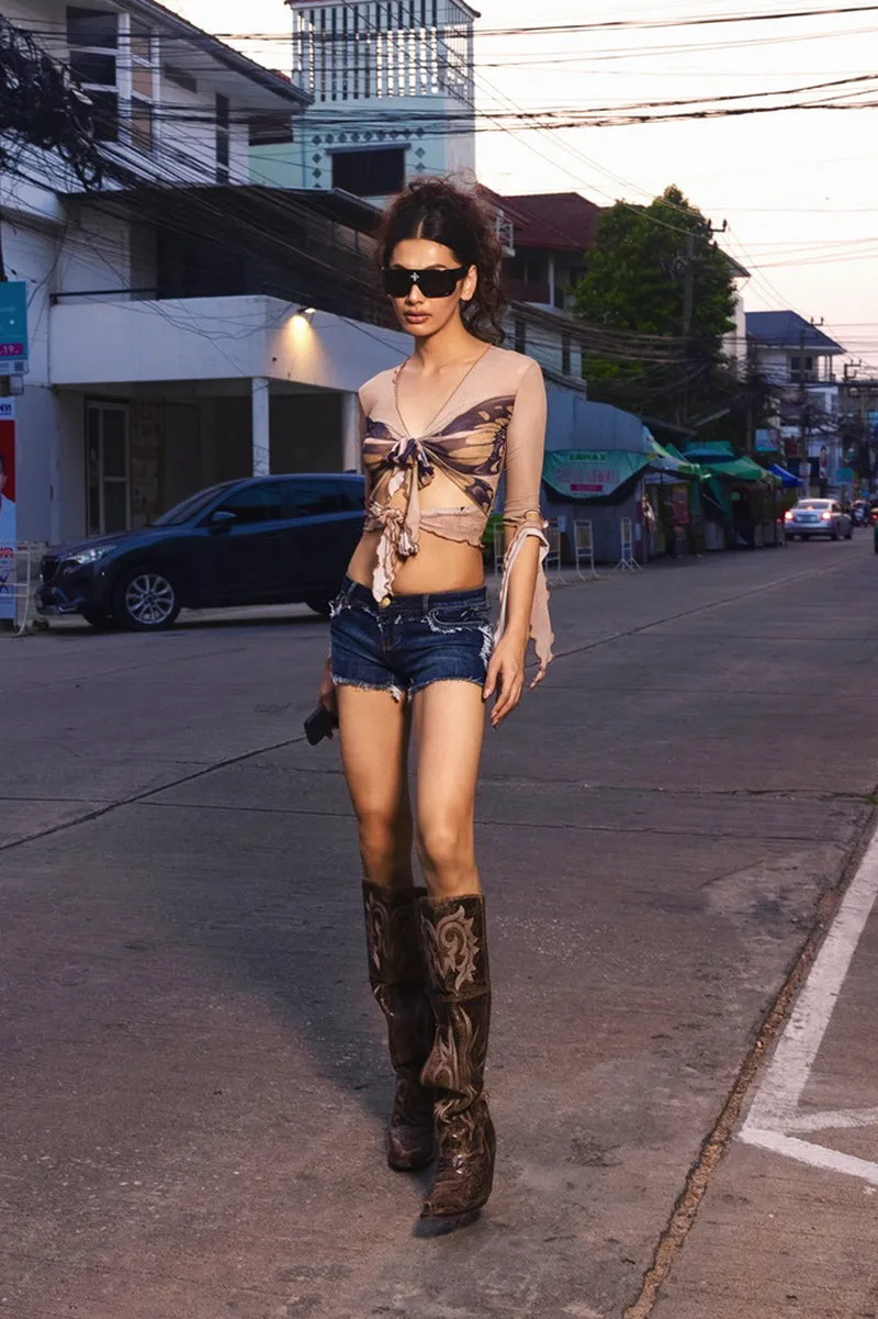 Butterfly Illusion Tie-Front Top
