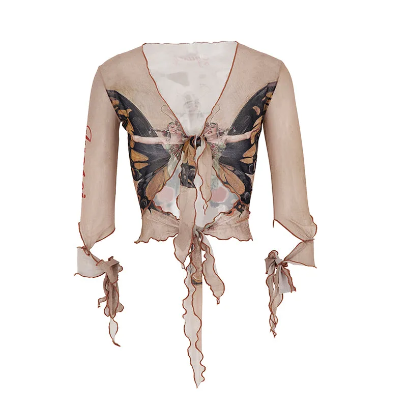 Butterfly Illusion Tie-Front Top