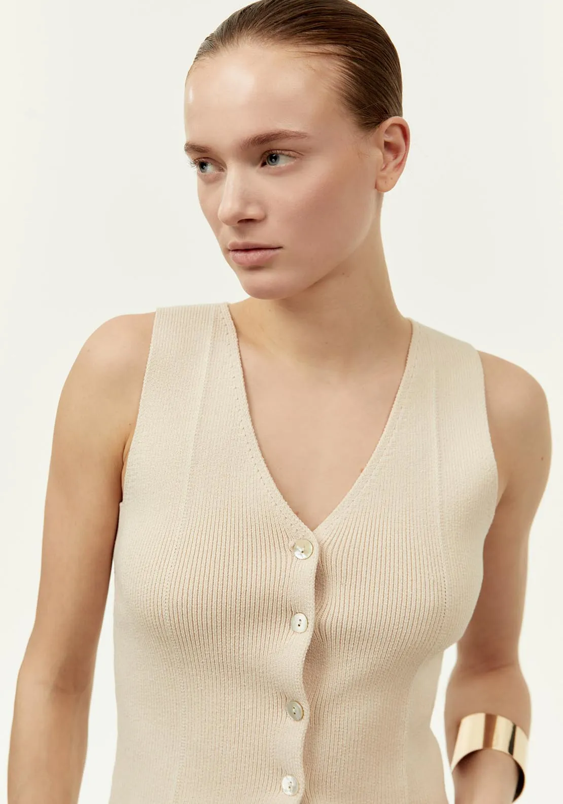 Buttons knit waistcoat - Beige