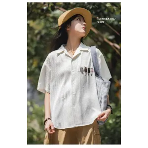 Cat Embroidered Shirt for a Whimsical Summer Look