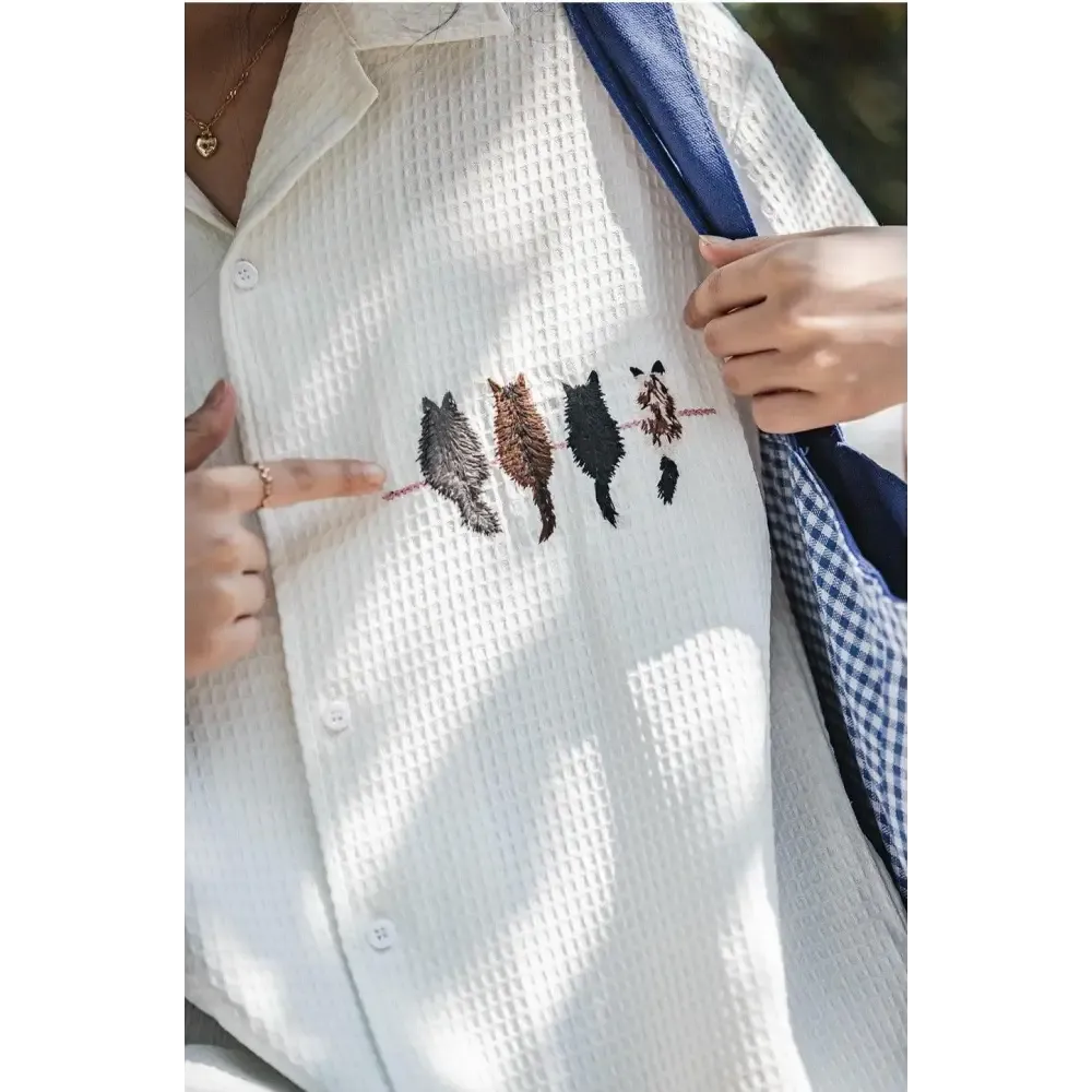 Cat Embroidered Shirt for a Whimsical Summer Look