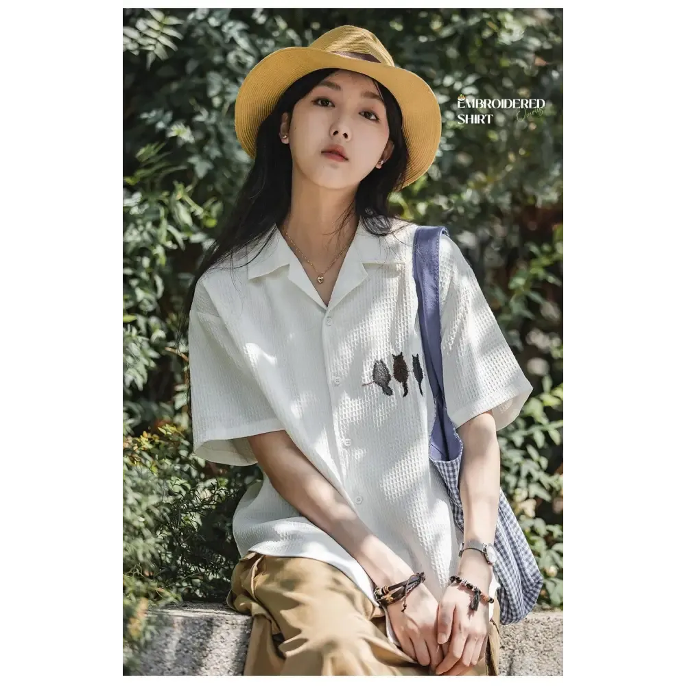 Cat Embroidered Shirt for a Whimsical Summer Look