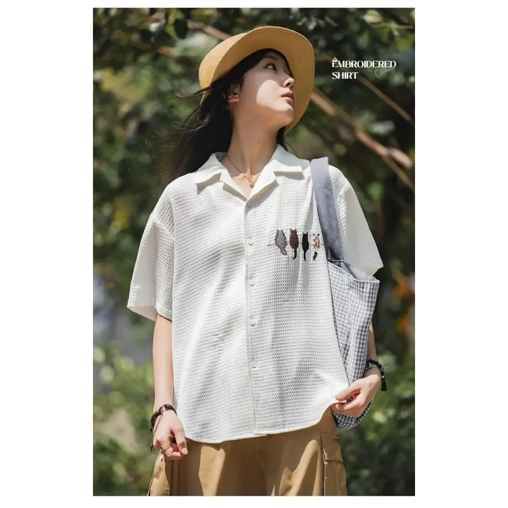 Cat Embroidered Shirt for a Whimsical Summer Look
