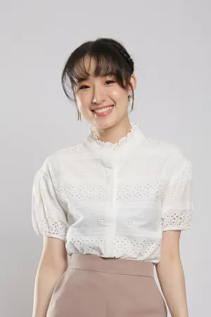 Chalina Blouse in White Eyelet