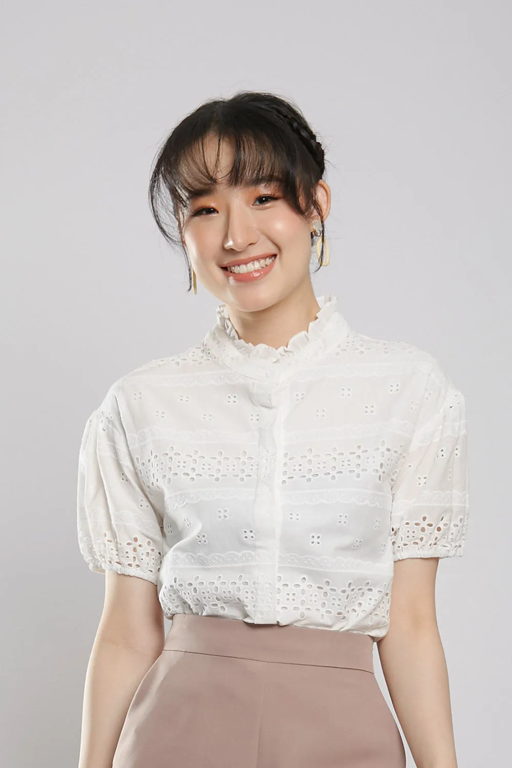 Chalina Blouse in White Eyelet