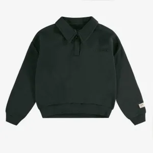 Chandail coupe bouffante avec col chemise en coton ouaté charcoal, enfant || Charcoal sweater puffy fit with shirt collar in cotton, child