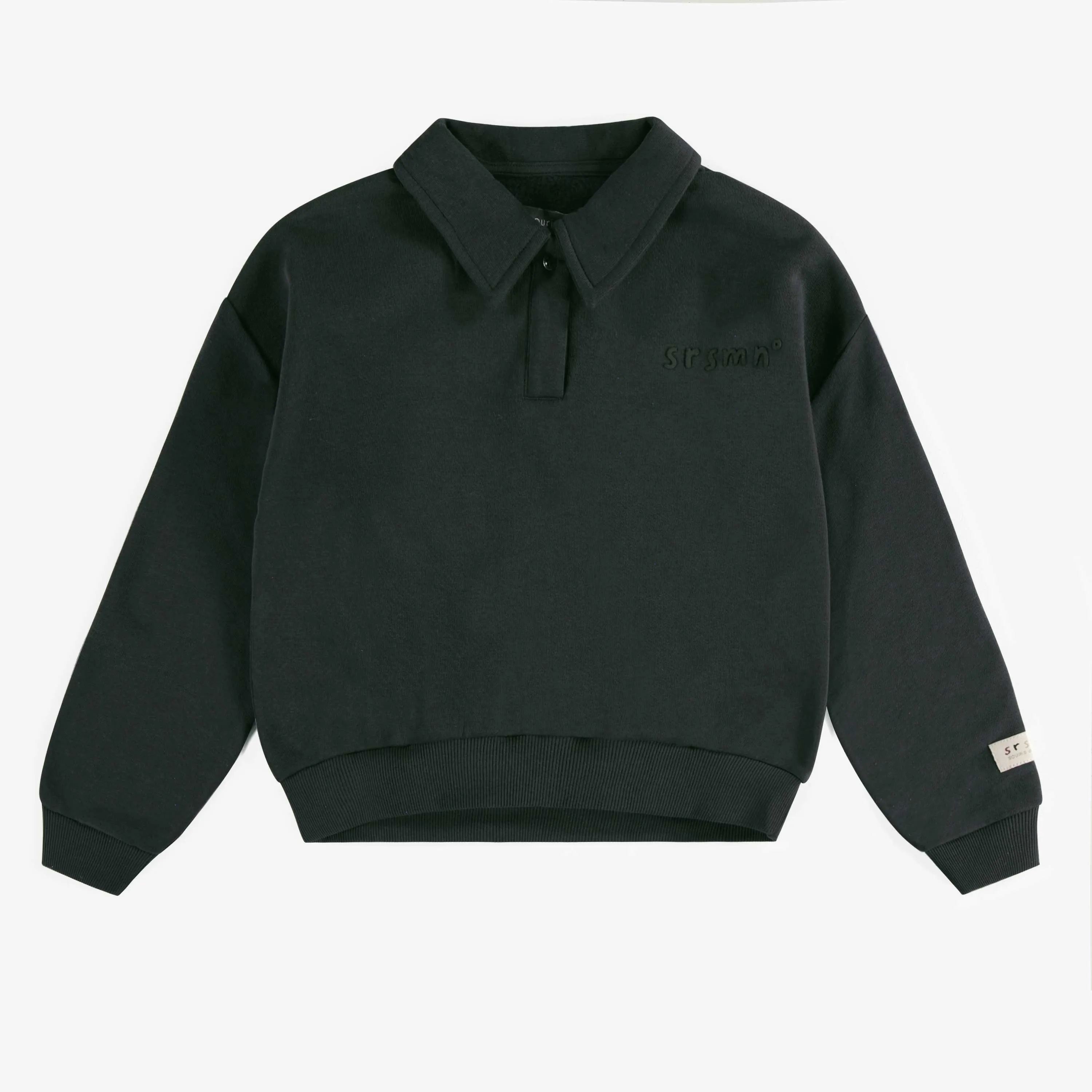 Chandail coupe bouffante avec col chemise en coton ouaté charcoal, enfant || Charcoal sweater puffy fit with shirt collar in cotton, child