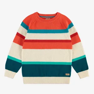 Chandail crème à rayures colorées, enfant || Cream sweater with colorful stripes, child