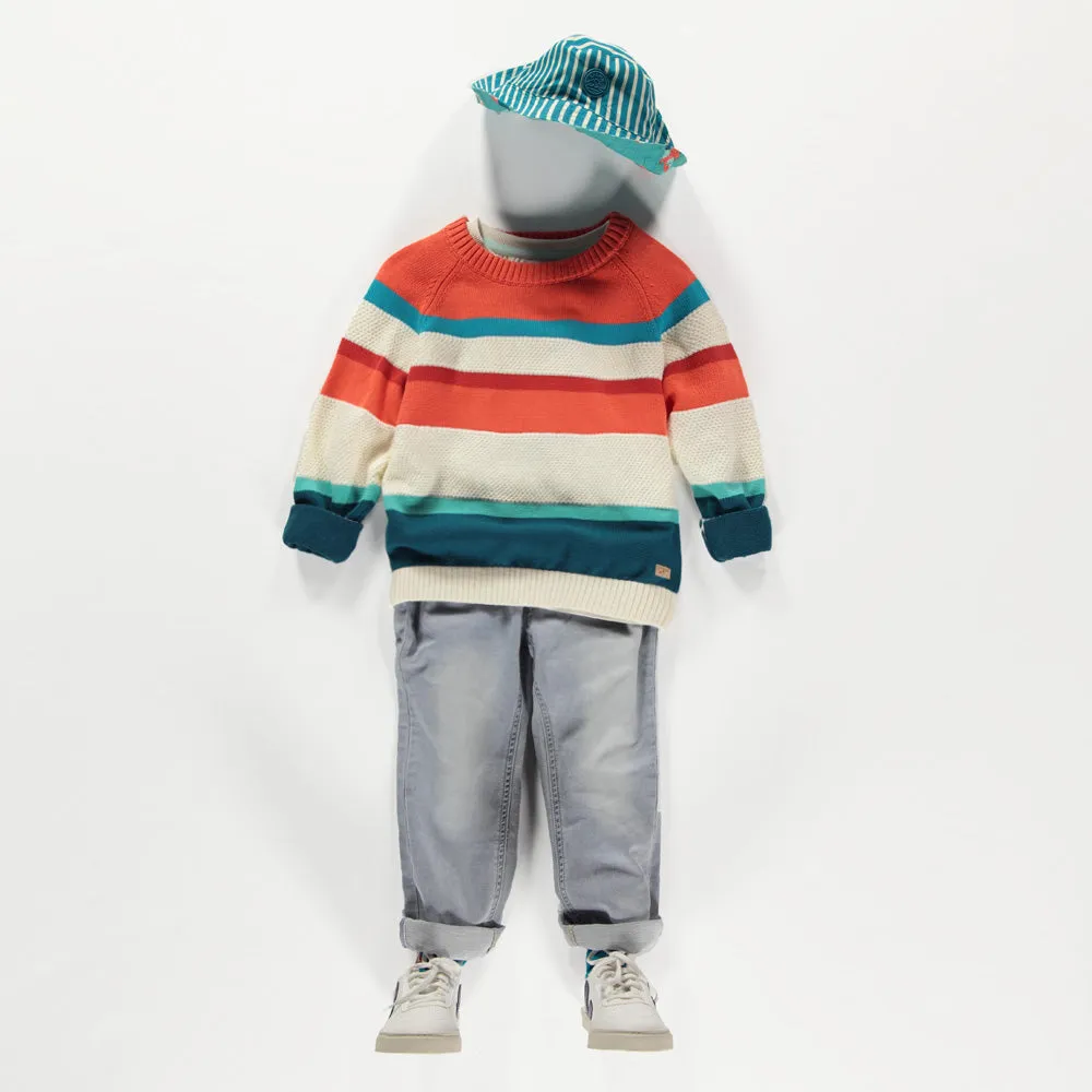 Chandail crème à rayures colorées, enfant || Cream sweater with colorful stripes, child