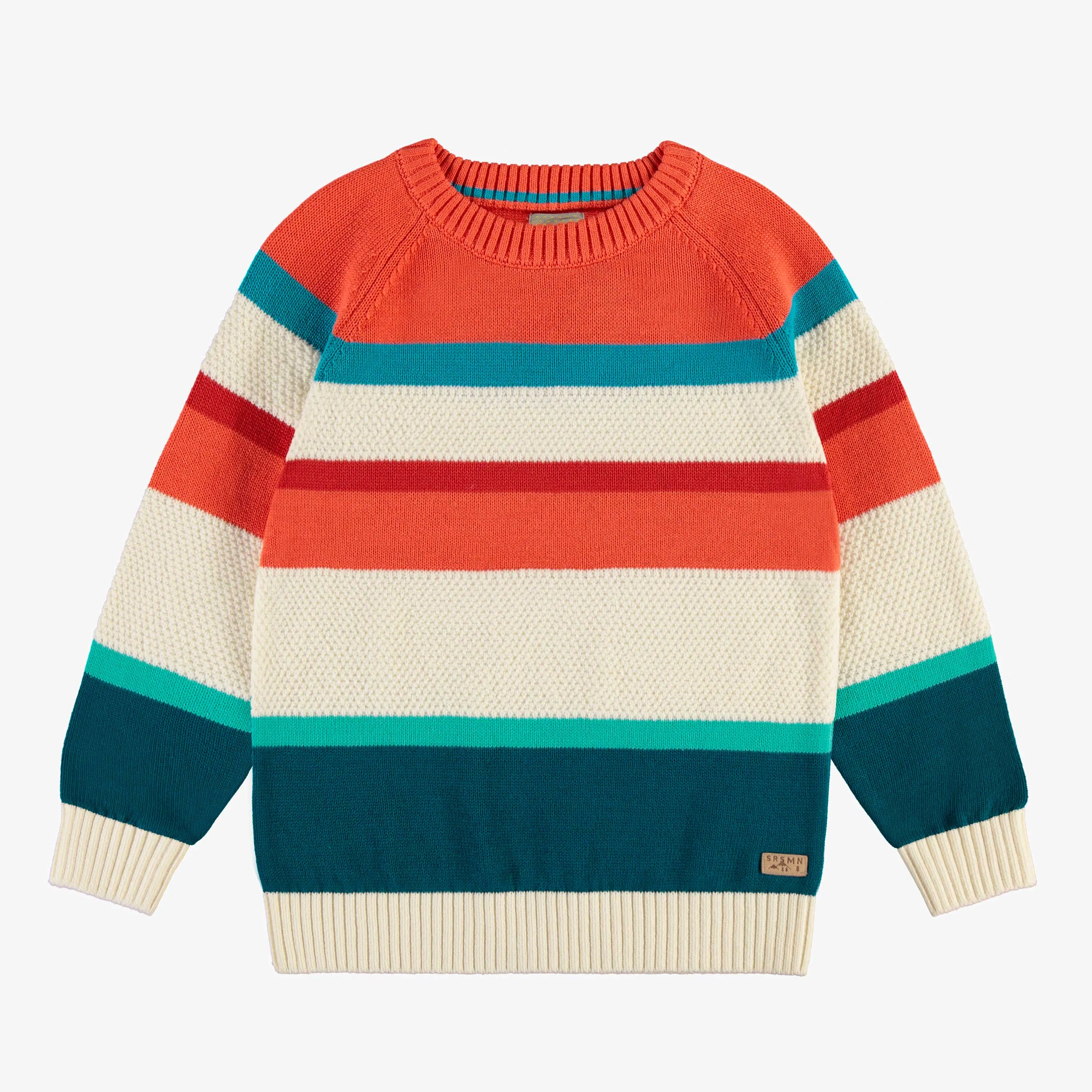 Chandail crème à rayures colorées, enfant || Cream sweater with colorful stripes, child