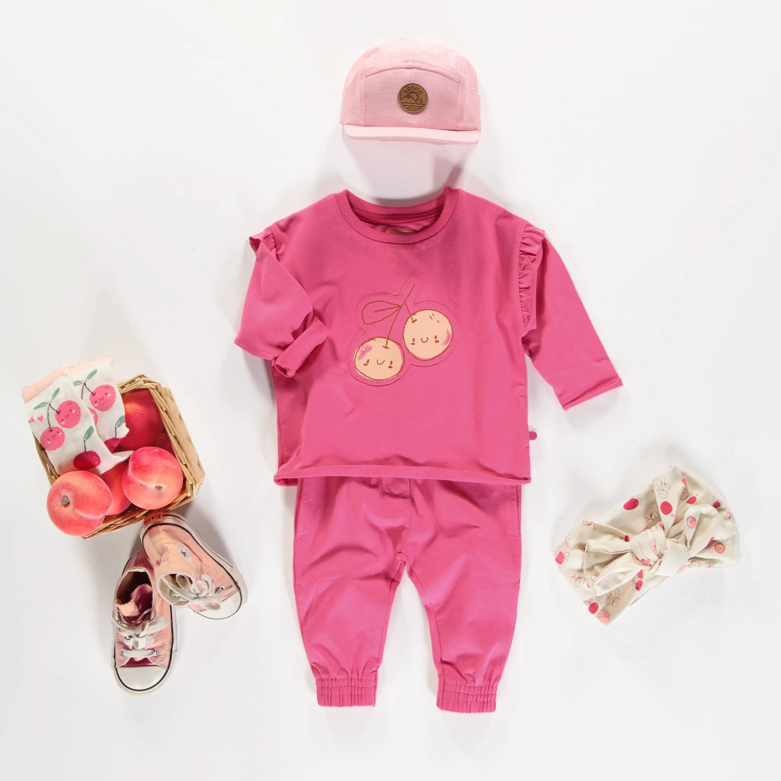 Chandail à manches longues rose à illustration en doux coton, bébé || Green long sleeve loose fit sweater with pattern, baby