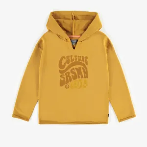 Chandail moutarde avec capuchon à manches longues en coton français, enfant || Mustard long sleeves hoodie in french terry, child