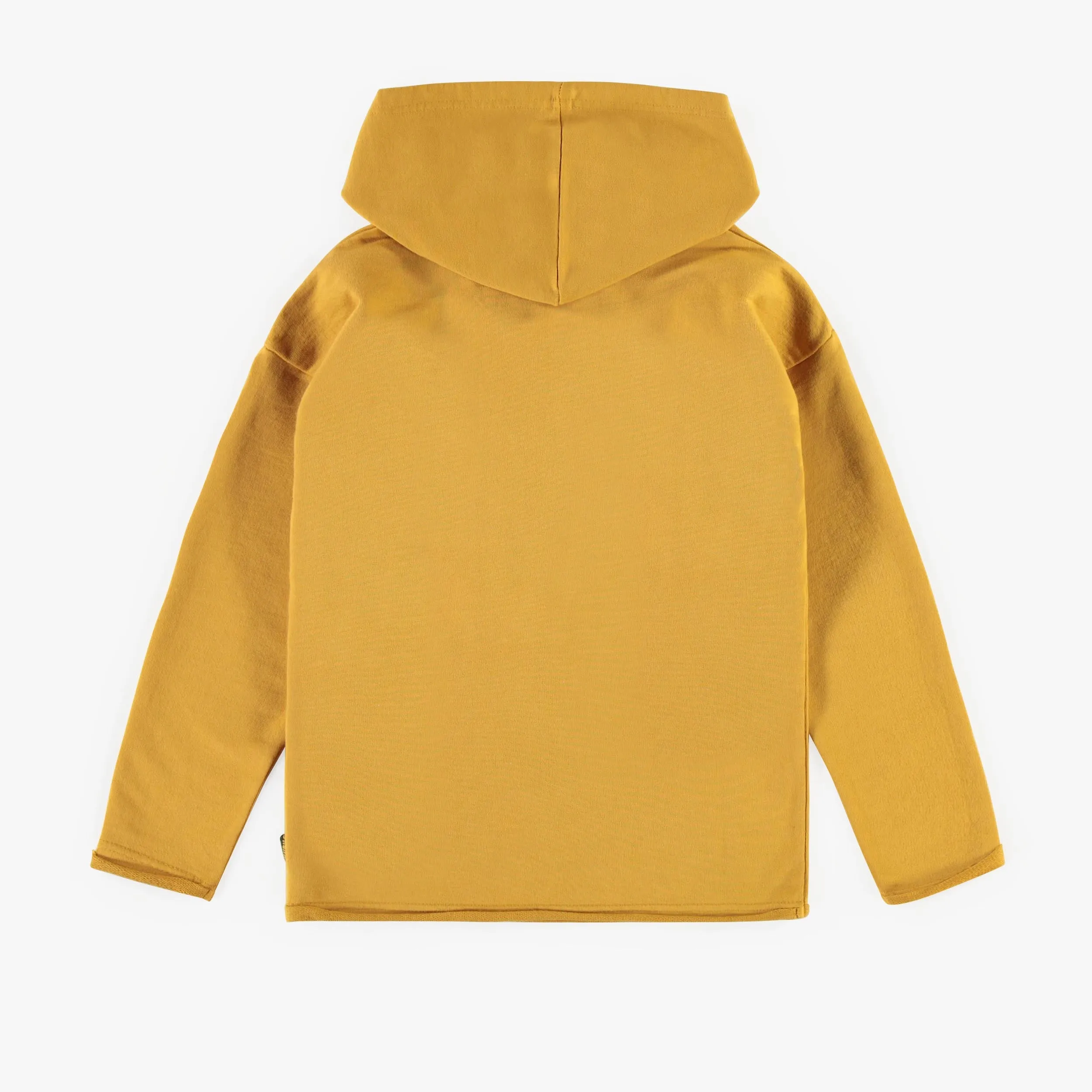 Chandail moutarde avec capuchon à manches longues en coton français, enfant || Mustard long sleeves hoodie in french terry, child