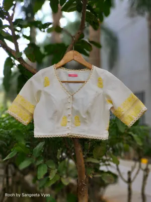 Chanderi blouse with yellow Chikankari