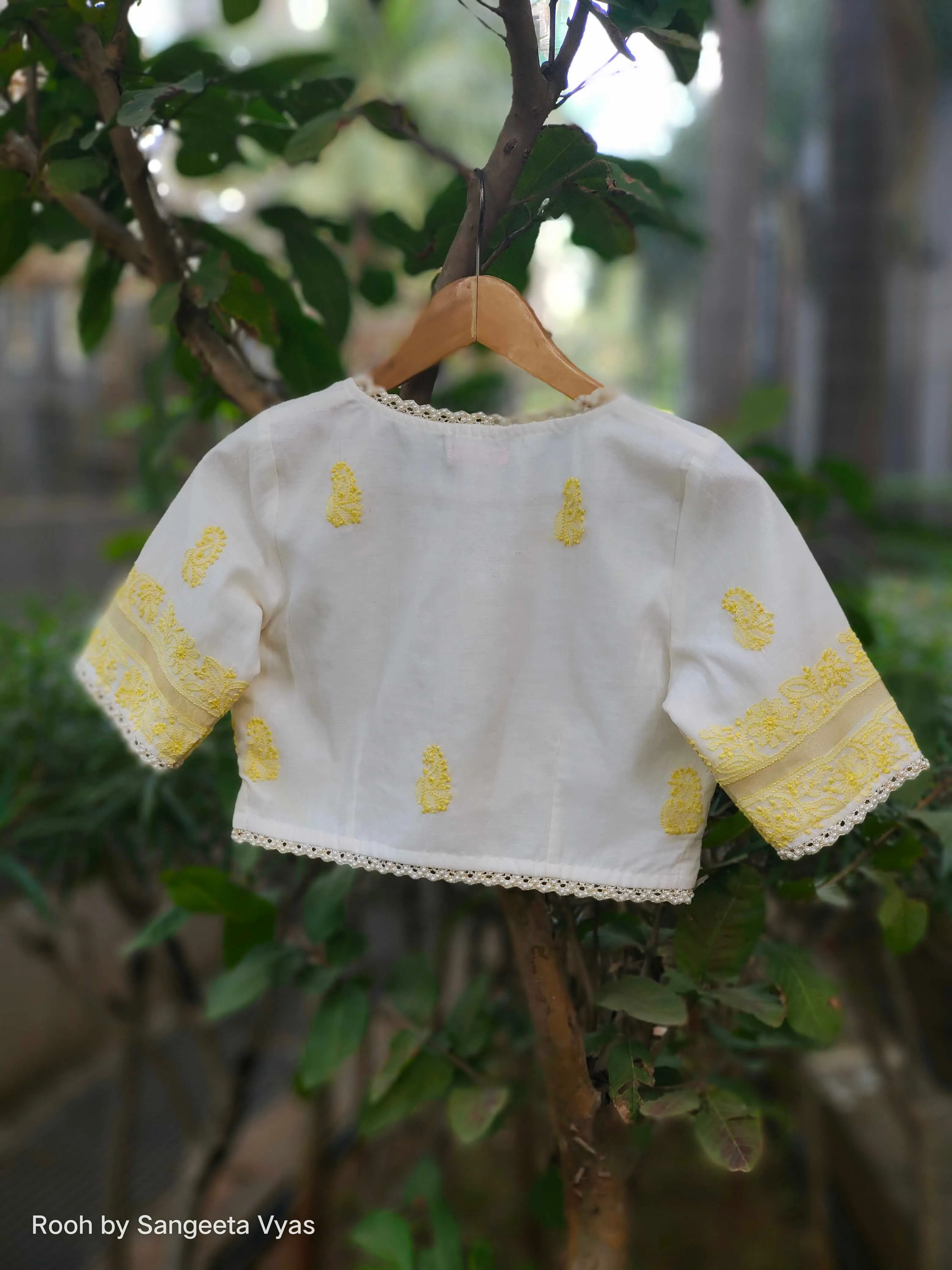 Chanderi blouse with yellow Chikankari