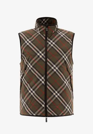 Checked Padded Zip-Up Vest