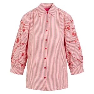 Cherry Embroidered Seersucker Mary Blouse