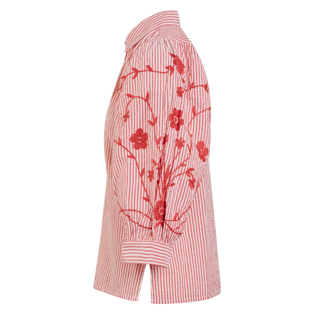 Cherry Embroidered Seersucker Mary Blouse