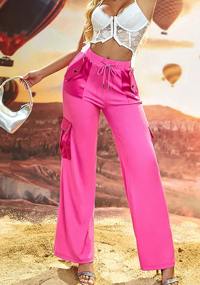 Chic Pink Wide-Leg Cargo Pants with Stylish Pocket Detailing
