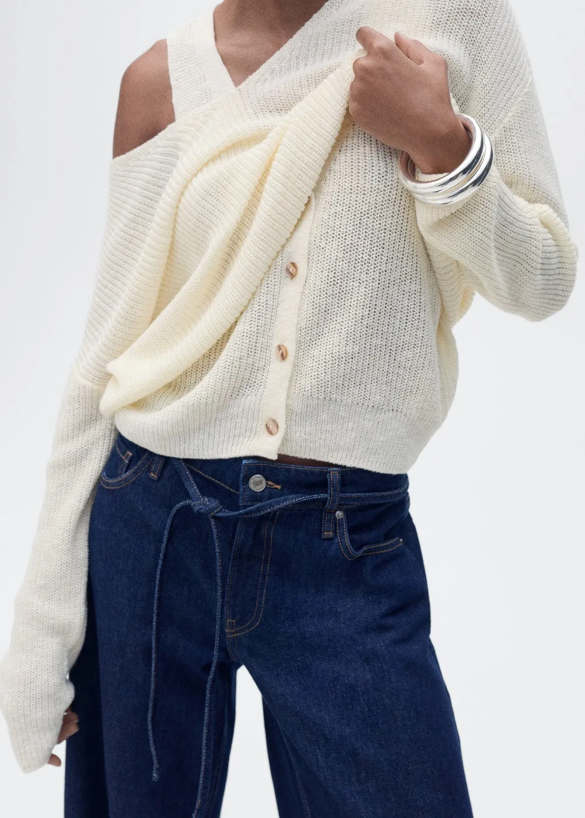 Chunky knit vest with buttons - Light Beige
