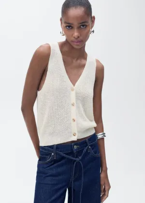 Chunky knit vest with buttons - Light Beige