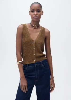 Chunky knit vest with buttons - Medium Brown