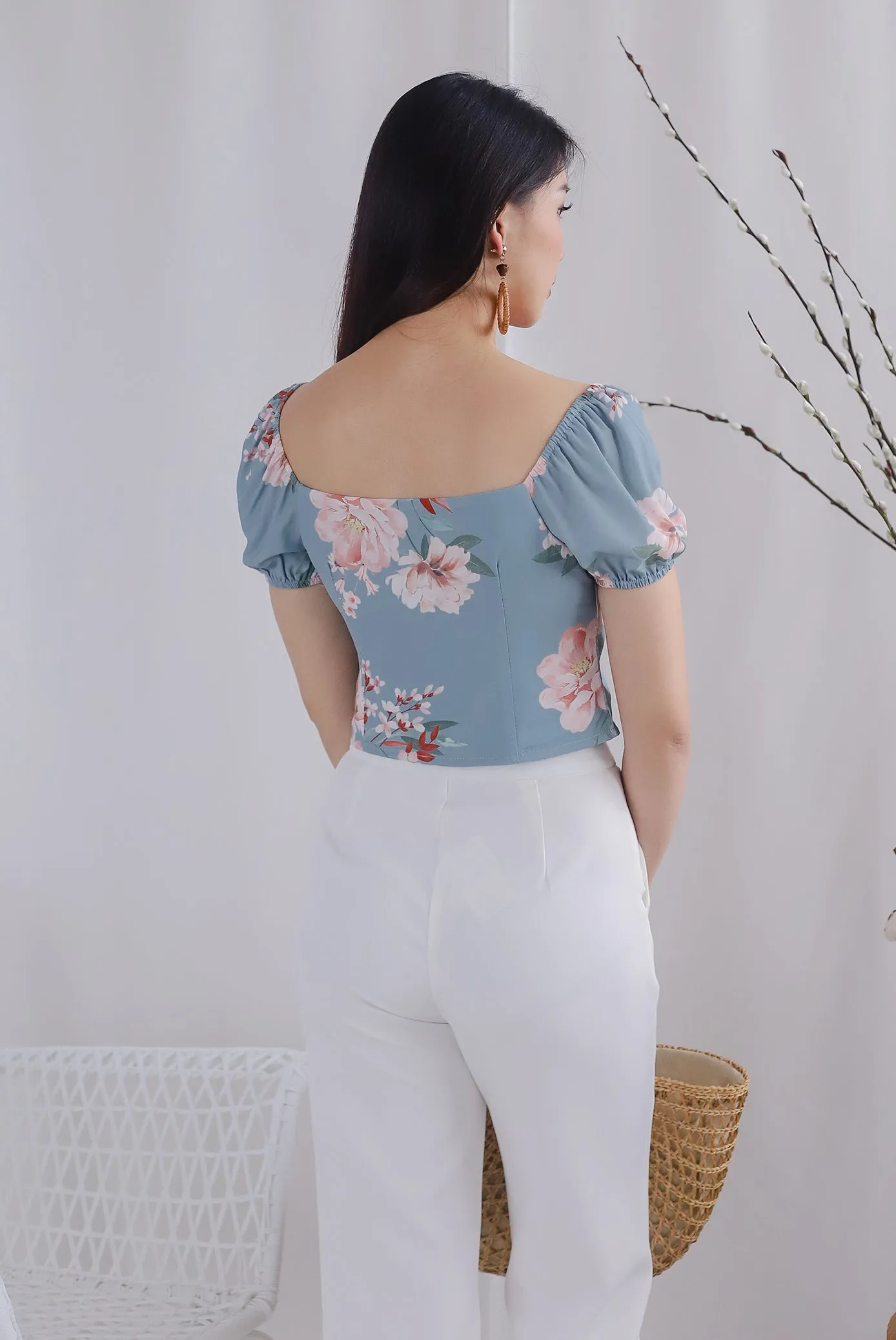 Clarabelle Floral Bustier Top In Ash Blue