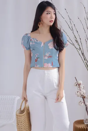 Clarabelle Floral Bustier Top In Ash Blue