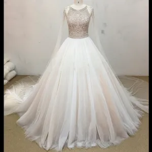 Classic Tulle Ball Gown Wedding Dress with Detachable Cape