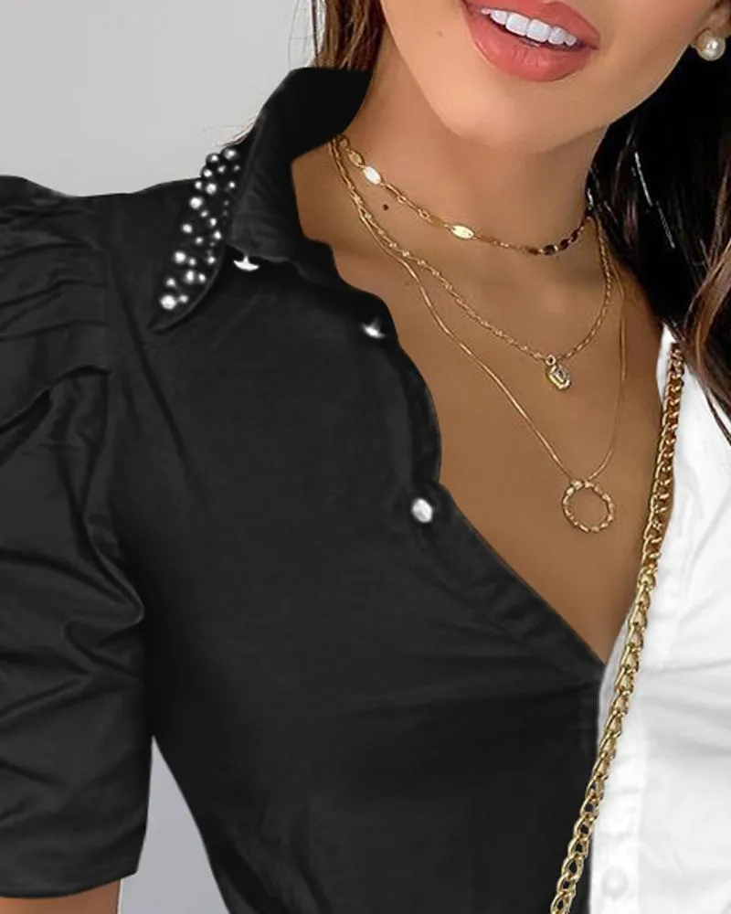 Color Block Puff Sleeve Shirt