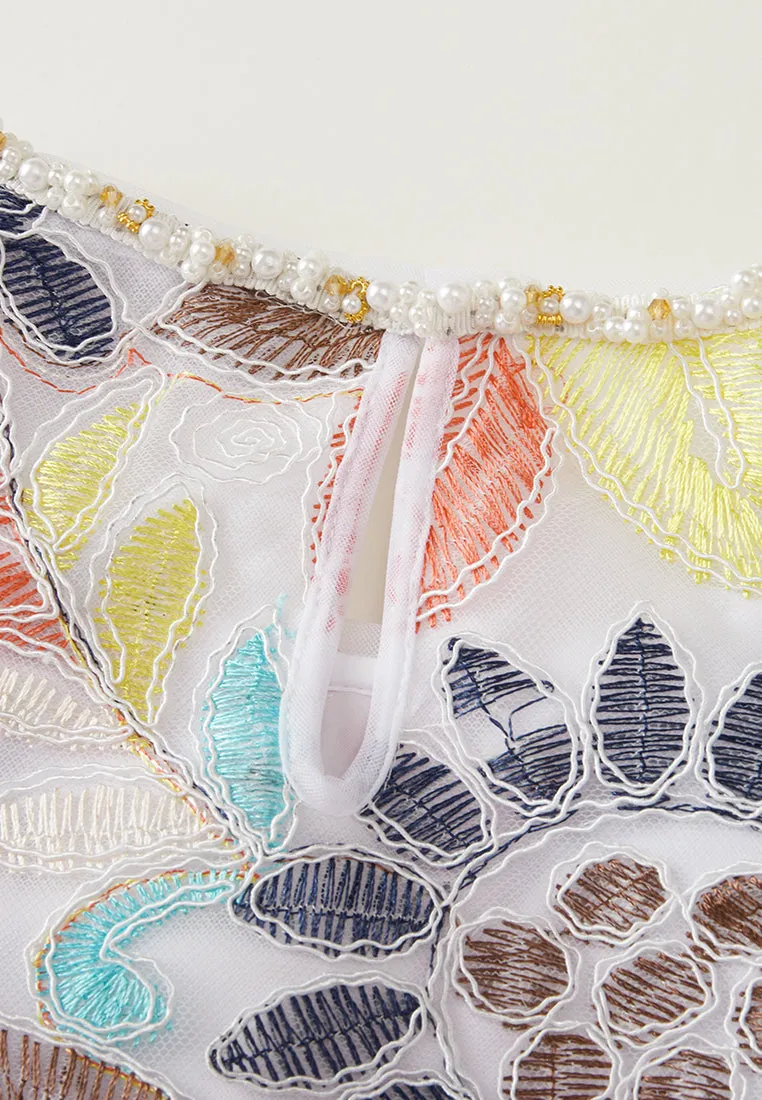 Colorful Embroidered Embellished-trim Shirt