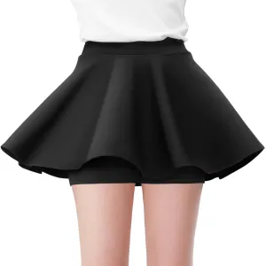 Comfyouth Girls Skirts Casual Mini Flare Pleated Skirt with Shorts High Waisted Skater Skirt A Line Skorts Black
