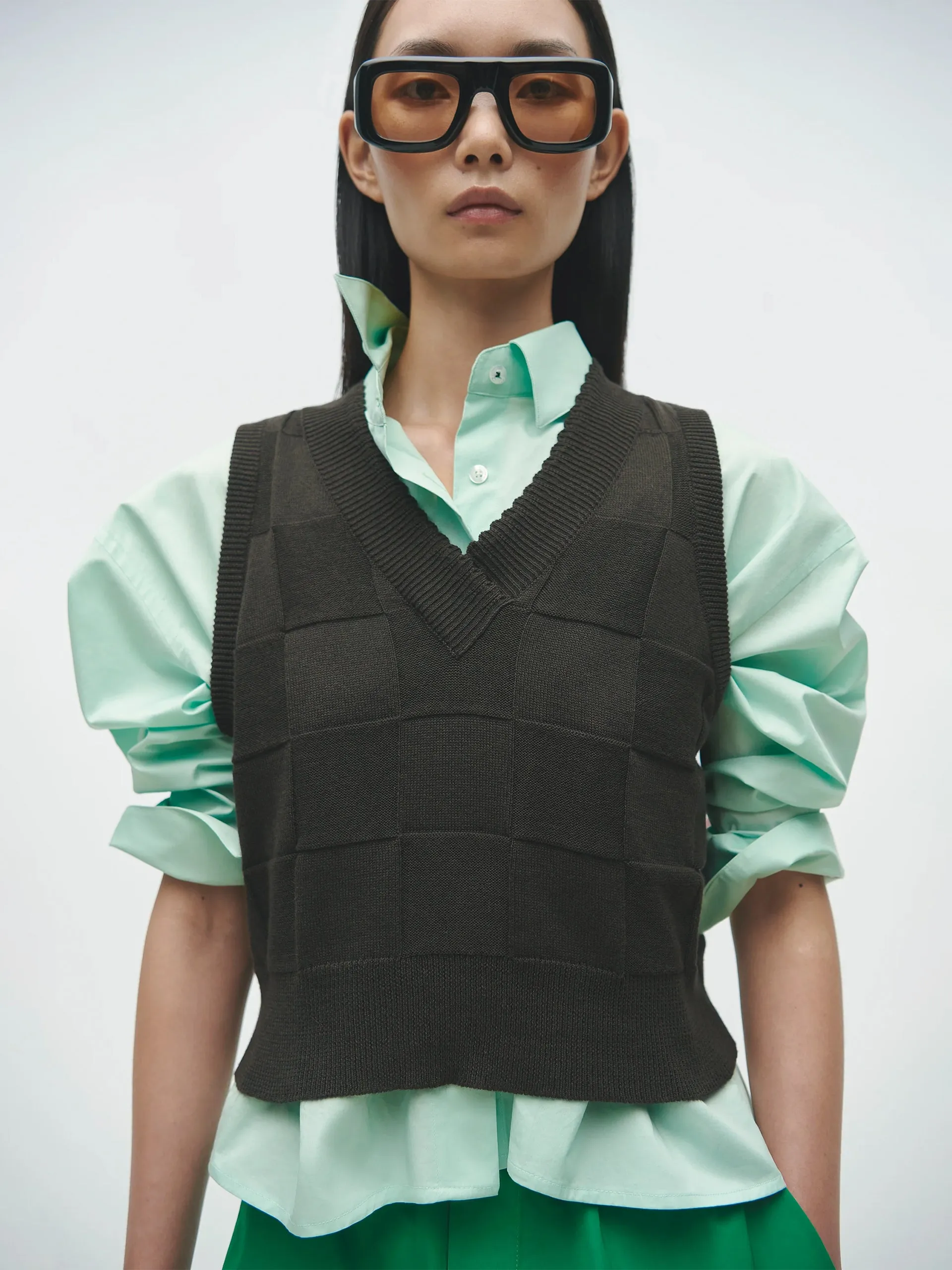 CORDERA Checked Cotton and Cashmere Waistcoat Dark Moss