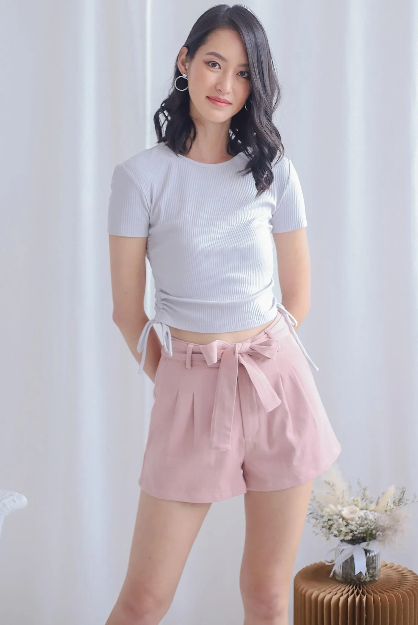 Corvina Two Ways Ribbed Top In Light Grey