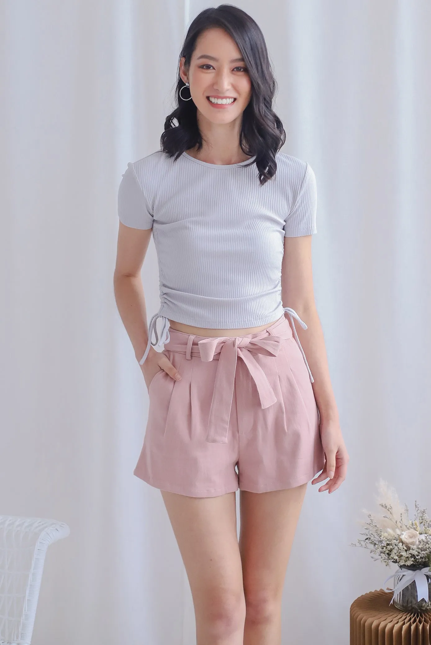 Corvina Two Ways Ribbed Top In Light Grey