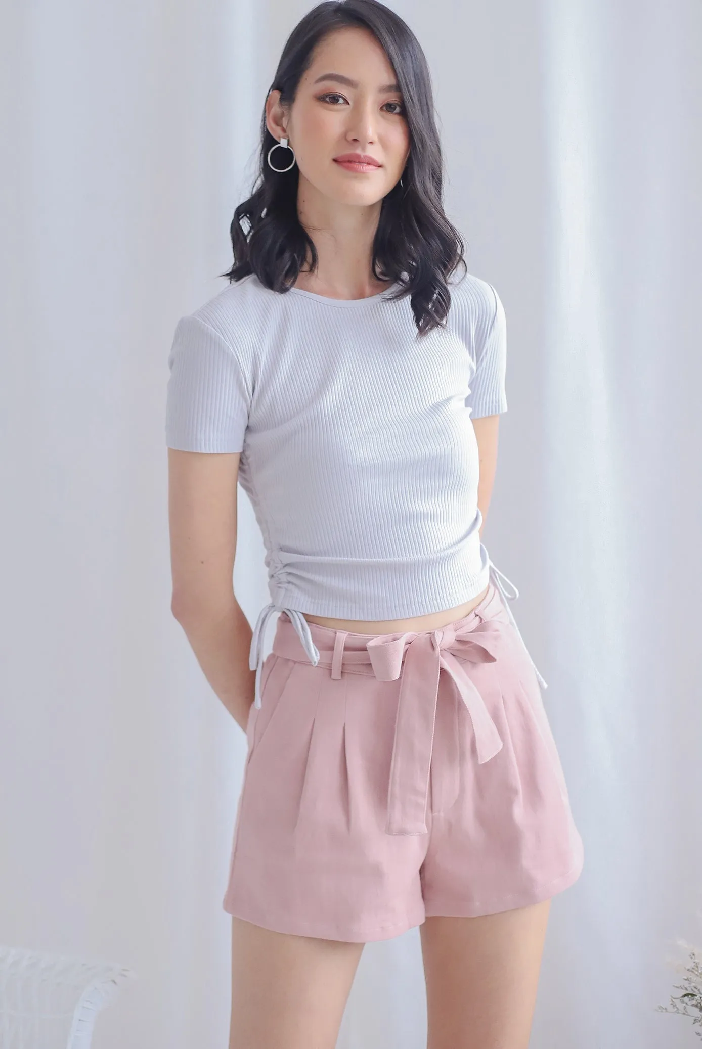 Corvina Two Ways Ribbed Top In Light Grey