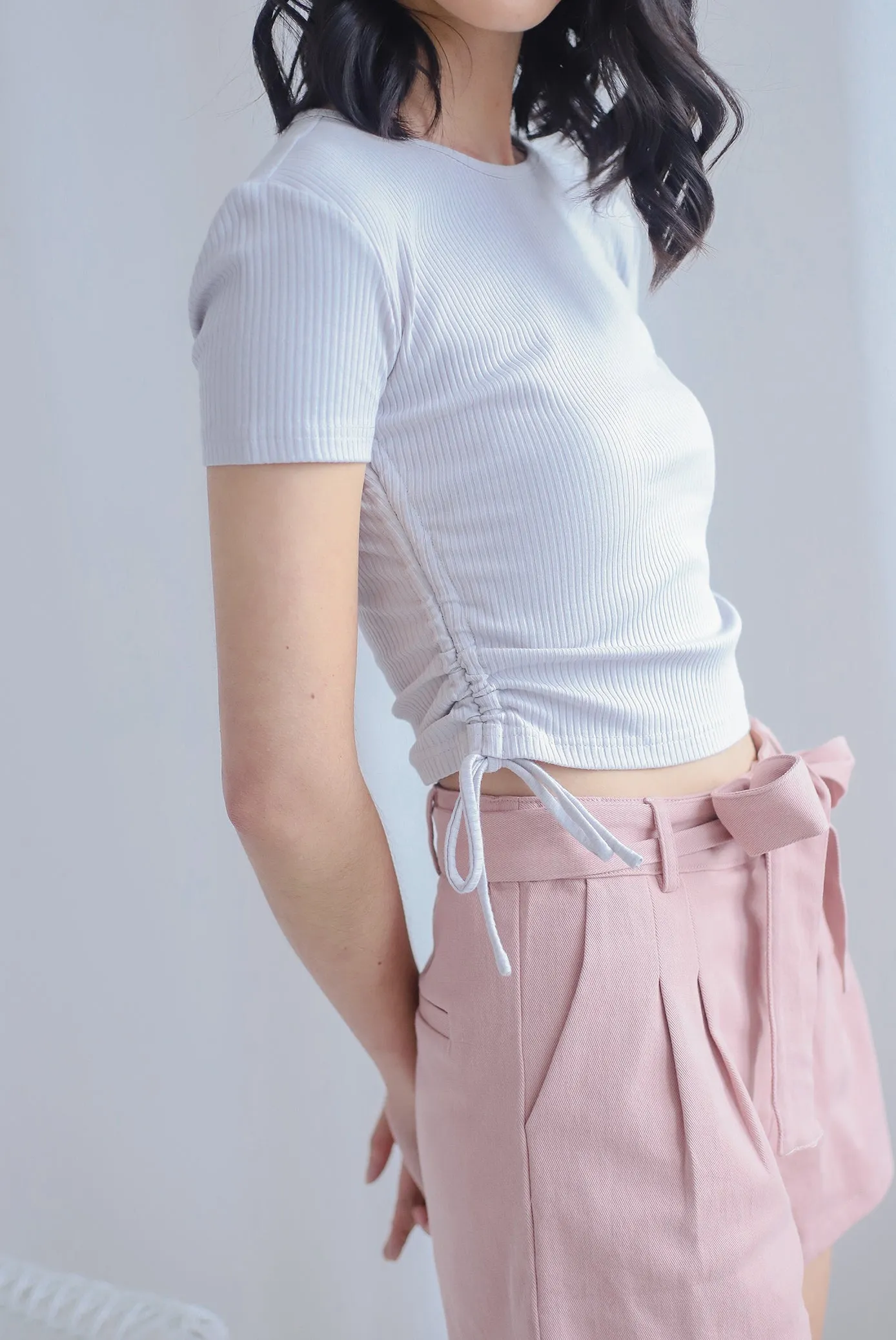 Corvina Two Ways Ribbed Top In Light Grey