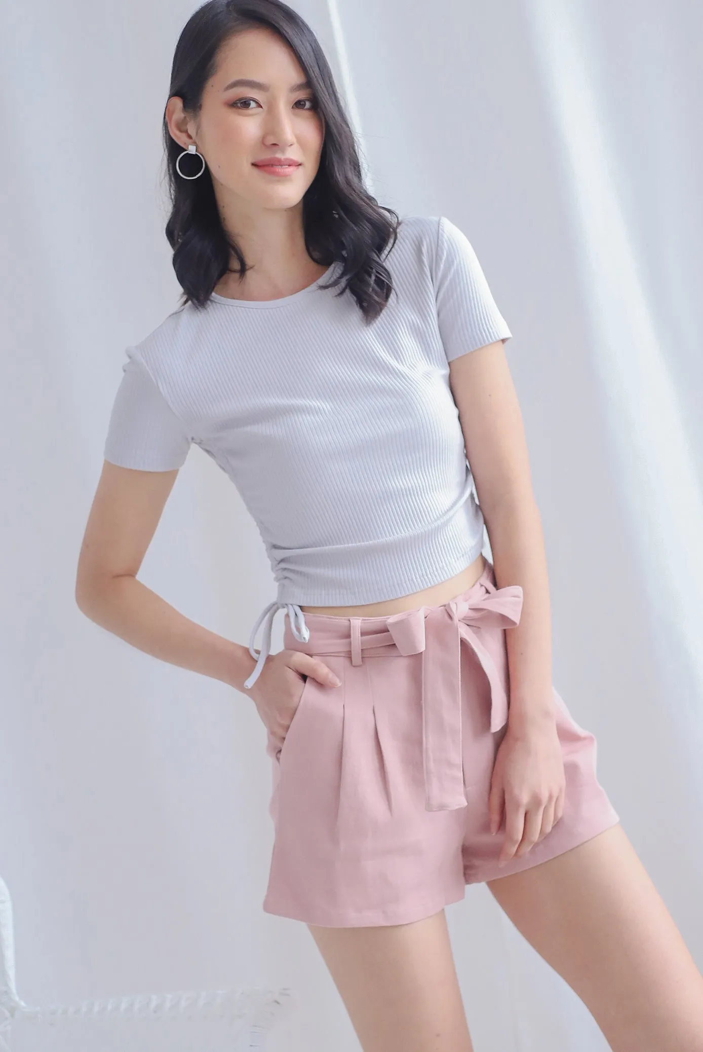 Corvina Two Ways Ribbed Top In Light Grey